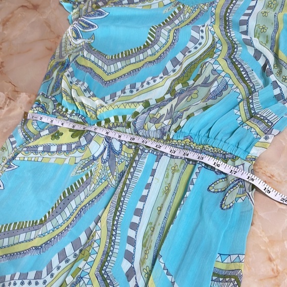 Chicos Blue Green and White Paisley Cold‎ Shoulder Modest Maxi Dress Size 2 or M - Picture 12 of 15